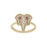 Elephant Lady Ring Cubic Zirconia Yellow Gold 14k [R148-102]