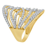 Elegant Large Oval Lady Ring Cubic Zirconia Yellow Gold 14k [R149-032]