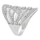 Elegant Large Oval Lady Ring Cubic Zirconia White Gold 14k [R149-082]