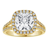 Cushion Cut Lady Engagement Ring Cubic Zirconia Yellow Gold 14k [R154-017]