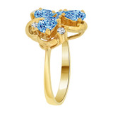 Pear Shape Cluster Ring Lt Blue CZ Dec Yellow Gold 14k [R200-312]