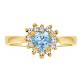 Dainty Heart Shape Ring Aqua CZ Mar Yellow Gold 14k [R202-203]