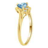 Dainty Heart Shape Ring Aqua CZ Mar Yellow Gold 14k [R202-303]