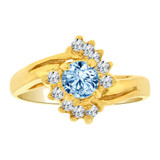 Small Round Cluster Ring Aqua CZ Mar Yellow Gold 14k [R204-103]