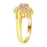Small Round Cluster Ring Pink CZ Oct Yellow Gold 14k [R204-110]