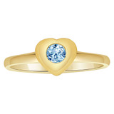 Small Heart Ring Aqua CZ Mar Yellow Gold 14k [R205-103]