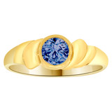 Modern Ring Blue CZ Sep Birthstone Yellow Gold 14k [R205-309]