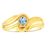 Modern Ring Aqua CZ Mar Birthstone Yellow Gold 14k [R205-403]