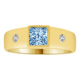 Tapered Band Ring Princess Cut Aqua CZ Mar Yellow Gold 14k [R206-103]