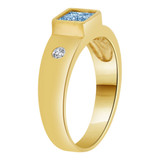 Tapered Band Ring Princess Cut Aqua CZ Mar Yellow Gold 14k [R206-103]