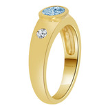 Tapered Band Ring Oval Aqua CZ Mar Yellow Gold 14k [R206-203]