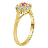 Fancy Small Cluster Ring Cut Violet CZ Feb Yellow Gold 14k [R207-302]