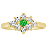 Fancy Small Cluster Ring Cut Green CZ May Yellow Gold 14k [R207-305]