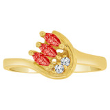 Fancy Small Cluster Ring Cut Red CZ Jul Yellow Gold 14k [R207-407]