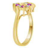 Heart Shape Ring Round Violet CZ Feb Yellow Gold 14k [R208-102]