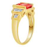 Modern Ring Facetted Red CZ Jul Yellow Gold 14k [R208-207]