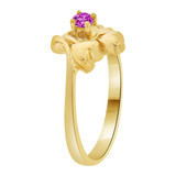 Double Heart Design Ring Violet Purple CZ Feb Yellow Gold 14k [R210-402]