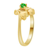 Double Heart Design Ring Green CZ May Yellow Gold 14k [R210-405]