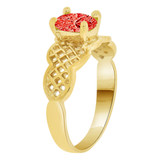 Filigree Classic Ring Oval Red CZ Jul Yellow Gold 14k [R212-107]