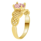 Filigree Classic Ring Oval Pink CZ Oct Yellow Gold 14k [R212-110]