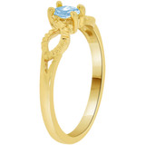 Dainty Solitaire Ring Oval Aqua CZ Mar Yellow Gold 14k [R212-203]