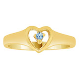 Classic Heart Ring Aqua CZ Mar Yellow Gold 14k [R212-303]