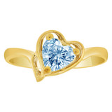 Solitaire Heart Ring Aqua CZ Mar Yellow Gold 14k [R213-103]