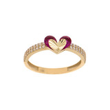 Heart Ring Red Cubic Zirconia Yellow Gold 14k [R215-002]