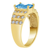 Cocktail Ring Rectangular Light Blue CZ Dec Yellow Gold 14k [R218-312]