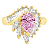 Cocktail Ring Pear Shape Violet CZ Jun Yellow Gold 14k [R218-406]