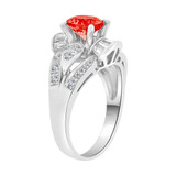 Fancy Ring Round Red CZ Jul White Gold 14k [R219-157]