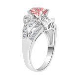 Fancy Ring Round Pink CZ Oct White Gold 14k [R219-160]