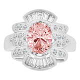 Cocktail Ring Oval Pink CZ Oct White Gold 14k [R219-260]