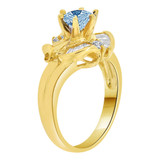 Cocktail Ring Round Aqua CZ Mar Yellow Gold 14k [R219-503]