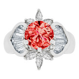 Fancy Lady Ring Round Red Color CZ Jul White Gold 14k [R220-157]