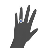 Fancy Lady Ring Oval Dark Blue CZ Sep White Gold 14k [R220-259]