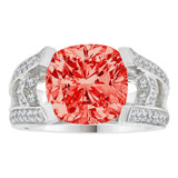 Fancy Lady Ring Cushion Cut Red Color CZ Jul White Gold 14k [R220-357]