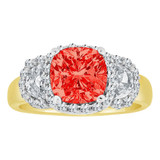 Fancy Lady Ring Cushion Cut Red Color CZ Jul Yellow Gold 14k [R220-607]