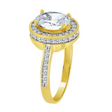 Halo Oval Shape CZ Lady Engagement Ring Yellow Gold 14k [R221-024]