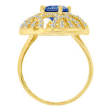 Fancy Filigree Dome Ring Round Dark Blue Color CZ Sep Yellow Gold 14k [R221-709]