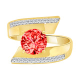 Fancy Lady Ring Red Color CZ Jul Yellow Gold 14k [R222-807]