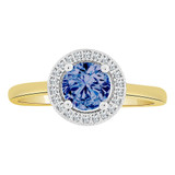 Fancy Round Halo Ring Dark Blue Color CZ Sep Yellow Gold 14k [R223-019]
