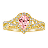 Pear Shape Pink Color CZ Lady Ring Yellow Gold 14k [R223-710]