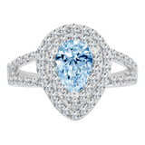 Pear Shape Halo Lady Ring Aqua Color CZ Mar White Gold 14k [R224-053]