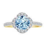 Fancy Halo Lady Ring Aqua Color CZ Mar Yellow Gold 14k [R225-003]