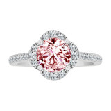 Fancy Halo Lady Ring Pink Color CZ Oct White Gold 14k [R225-060]