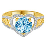 Heart Shape Lady Ring Aqua Color CZ Mar Yellow Gold 14k [R225-203]