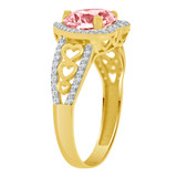 Heart Shape Lady Ring Pink Color CZ Oct Yellow Gold 14k [R225-210]