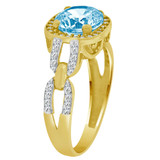 Halo Lady Ring Cushion Shape Aqua Color CZ Mar Yellow Gold 14k [R225-223]