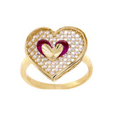 Heart Shape Lady Ring Red Color CZ Yellow Gold 14k [R226-047]